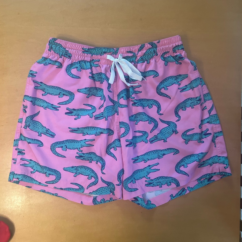 Chubbies Pink and Blue Alligator Swim Trunks